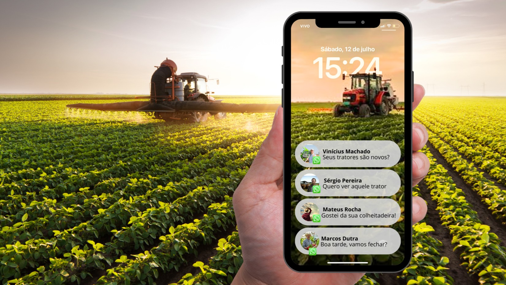 Trator e equipamentos agrícolas em ação